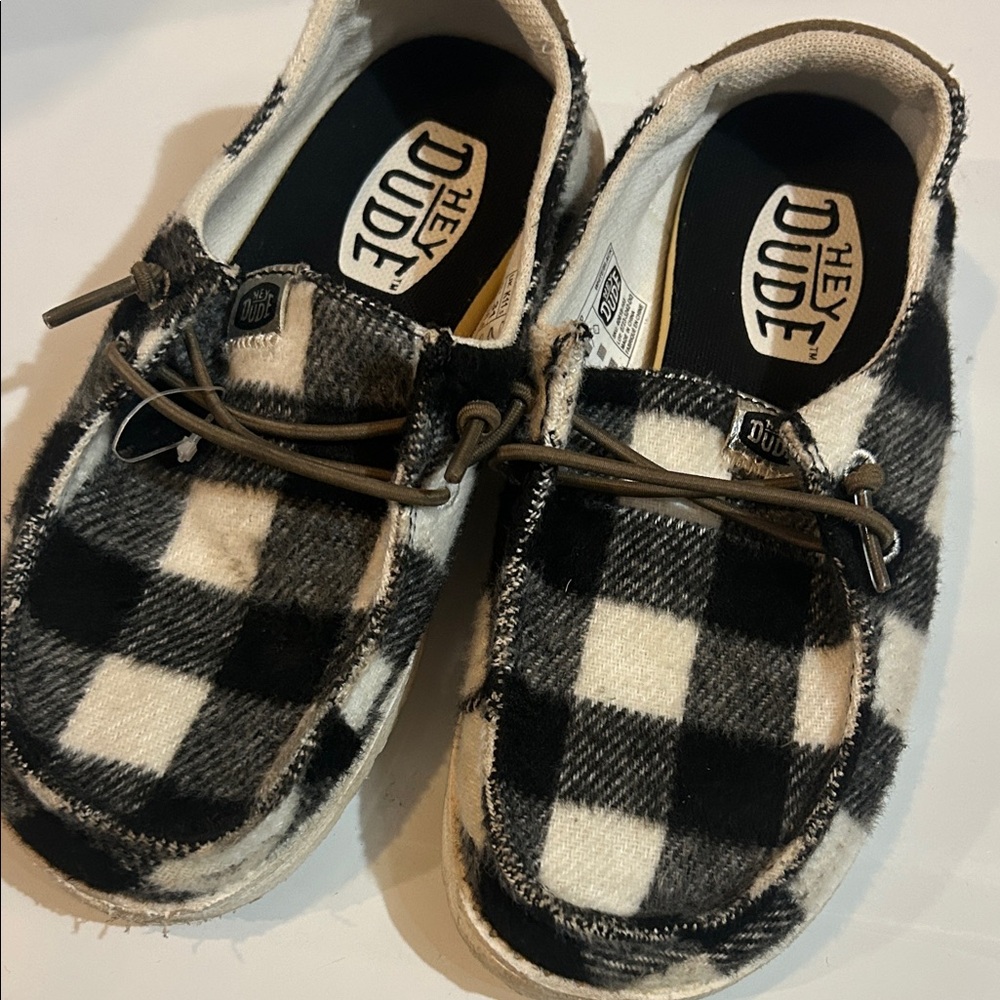 Hey Dude Kids Checkered Black and White loafers size 11.5 (little kids)